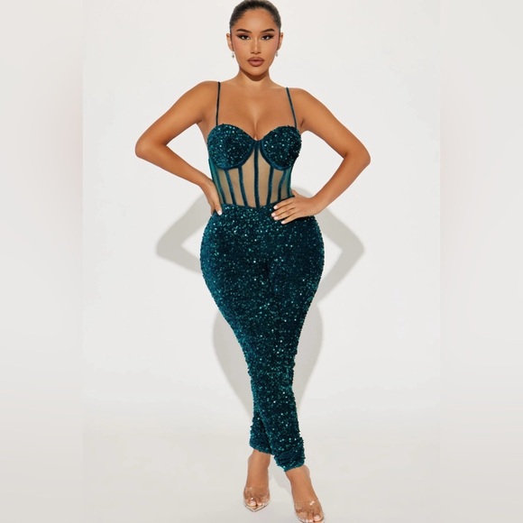 NWT Teal sequined bodysuit - Picture 1 of 7